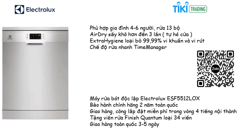 Máy rửa chén độc lập electrolux esf5512lox