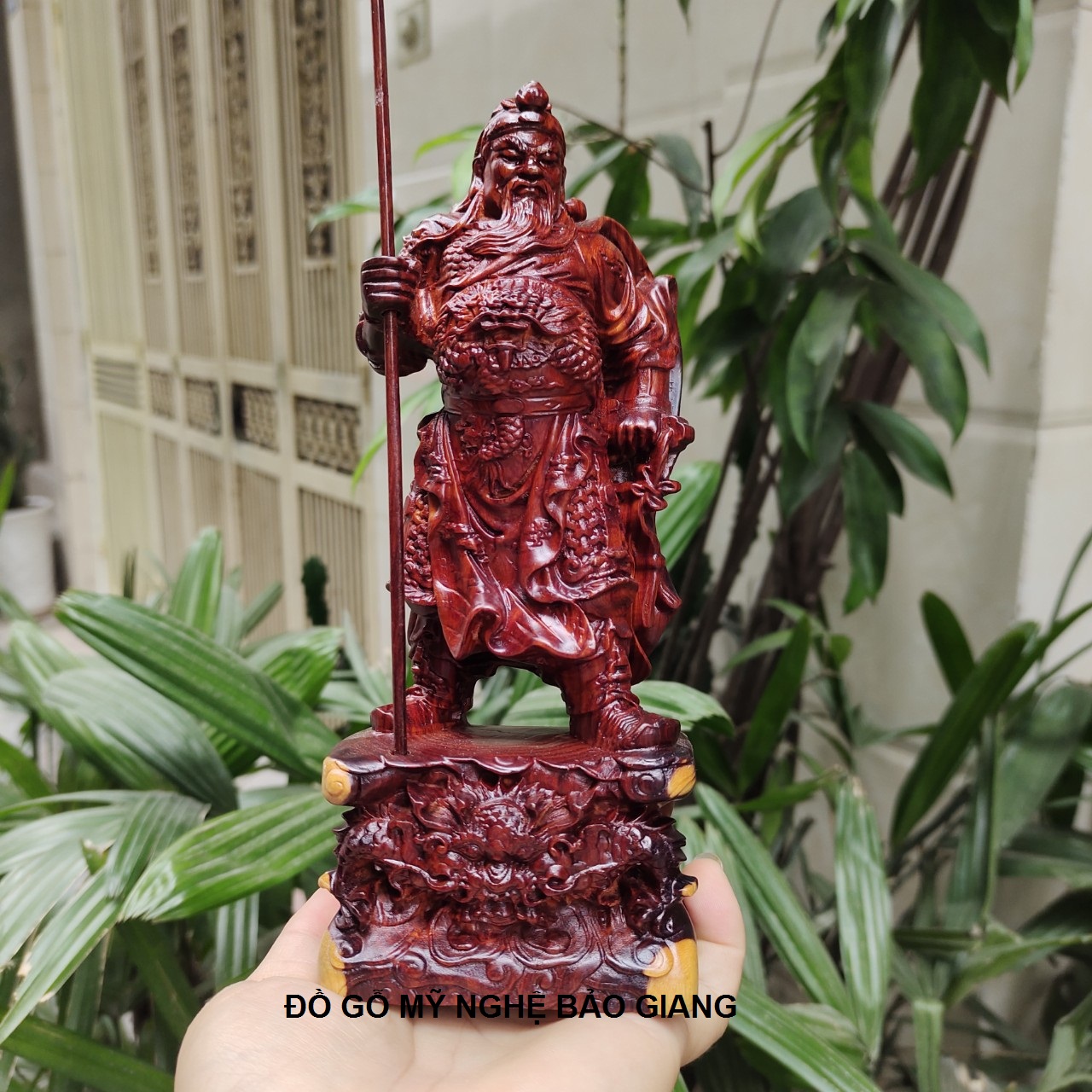 Tượng quan công quan vân trường gỗ trắc cao 20 cm đế rồng