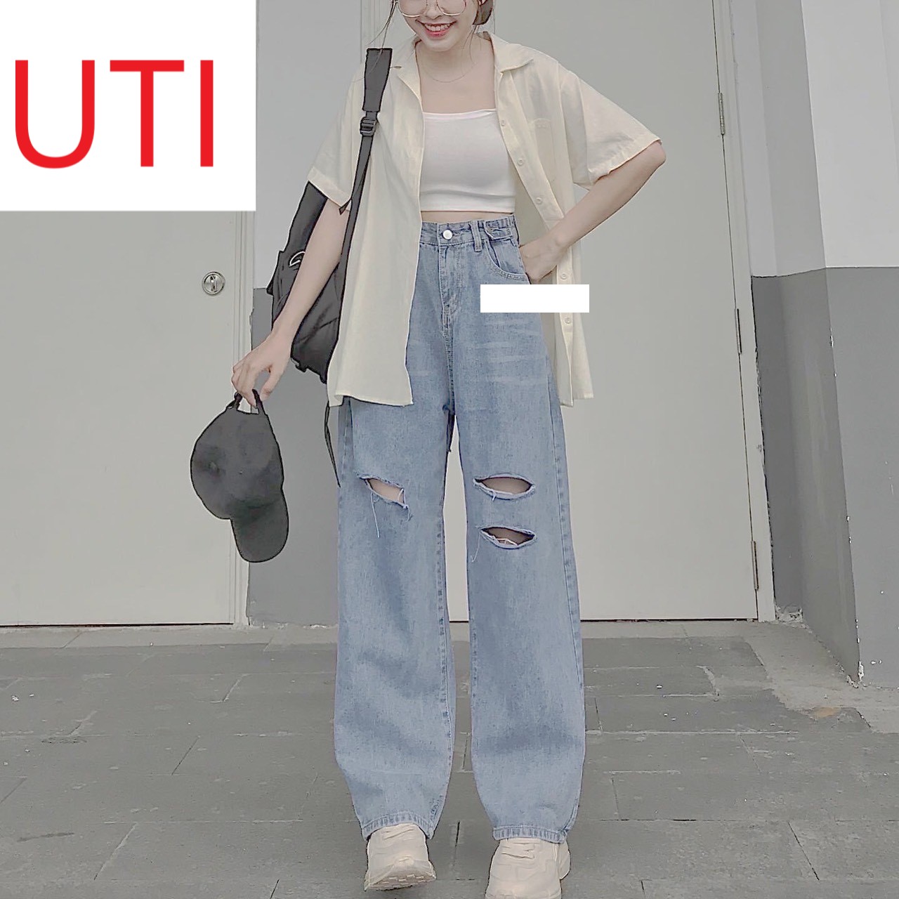 [ FREESHIP ] QUẦN JEAN ỐNG RỘNG LƯNG CAO MÀU XANH NHẠT CAO CẤP UTI RÁCH 2 SỌC GỐI TRÁI 1 SỌC ĐÙI PHẢI SIÊU CÁ TÍNH SIÊU BẮT TREND MỌI THỜI ĐẠI