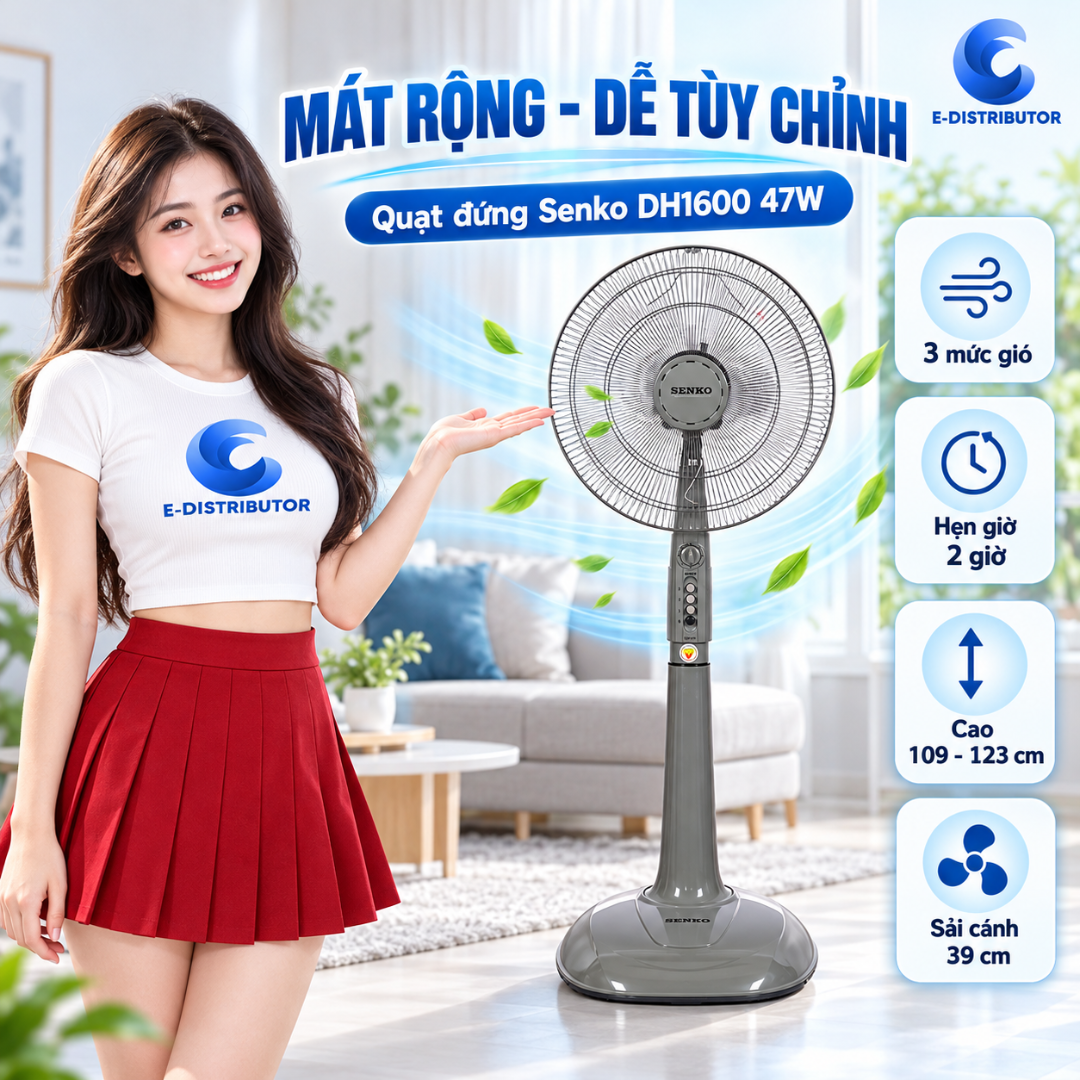 [Fast Shipping] Senko Dh1600 Timer Standing Fan - Power Capacity 47W - Random Color Delivery - Genuine Product