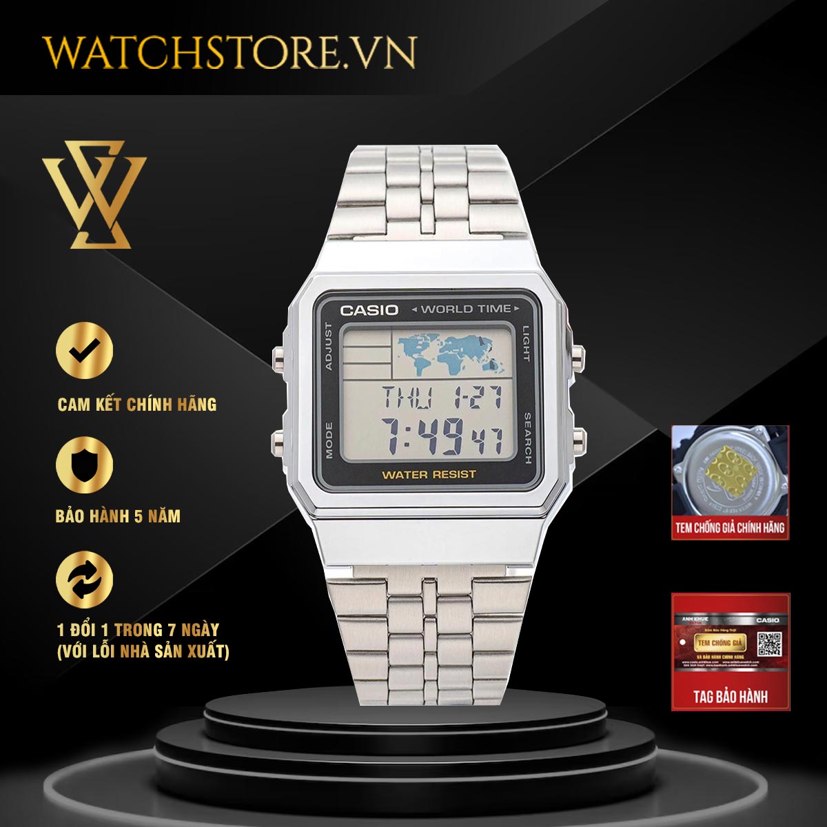 Đồng hồ điện tử nam casio chính hãng watchstore a500wa-1df thiết kế mặt kính 40mm và vỏ nhựa kèm dây kim loại chắc chắn