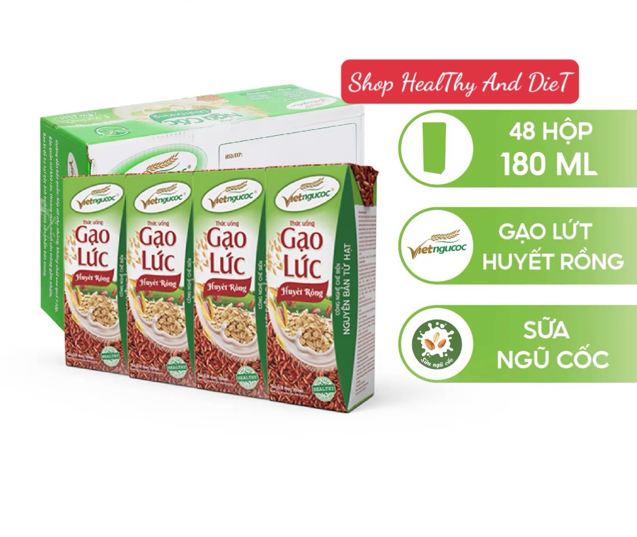   ĐƠN HOẢ TỐC  12 Lốc Sữa Gạo Lức Huyết Rồng Việt Ngũ Cốc Lốc 4 hộp - 180ml hộp 