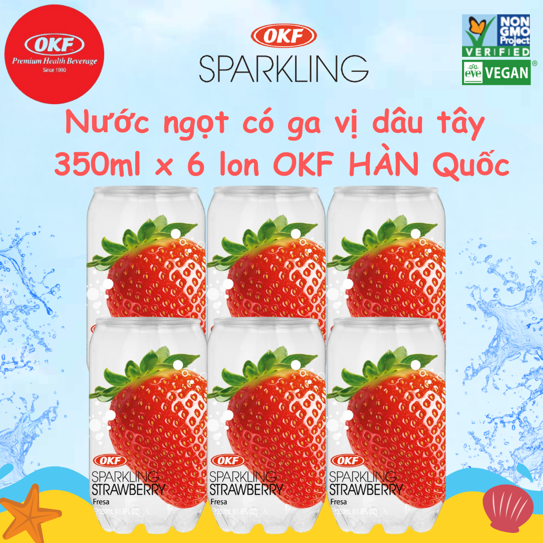 Nước ngọt có ga vị Dâu tây OKF HÀN QUỐC (NƯỚC DÂU TÂY CÓ GA)  X 6 CHAI OKF Hàn Quốc