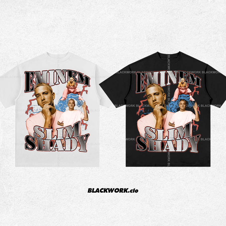 Áo Thun Rapper Eminem Slim Shady Tay Lỡ Unisex - Đen/Trắng Cổ Tròn | Blackwork