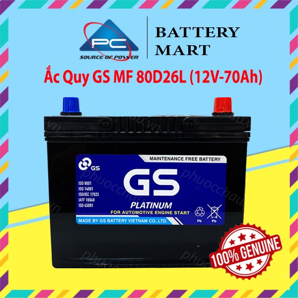 Bình Ắc Quy 12V-70Ah, Ắc Quy Ô Tô GS MF  80D26L/R