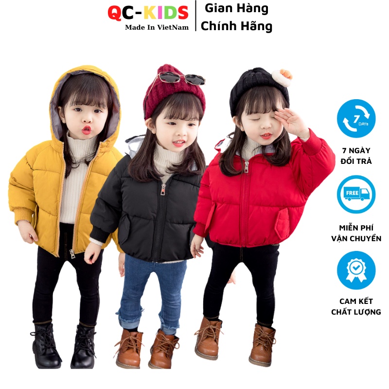 Áo phao cho bé trai, bé gái 8-20kg, áo khoác trẻ em lót bông siêu ấm QC-KIDS