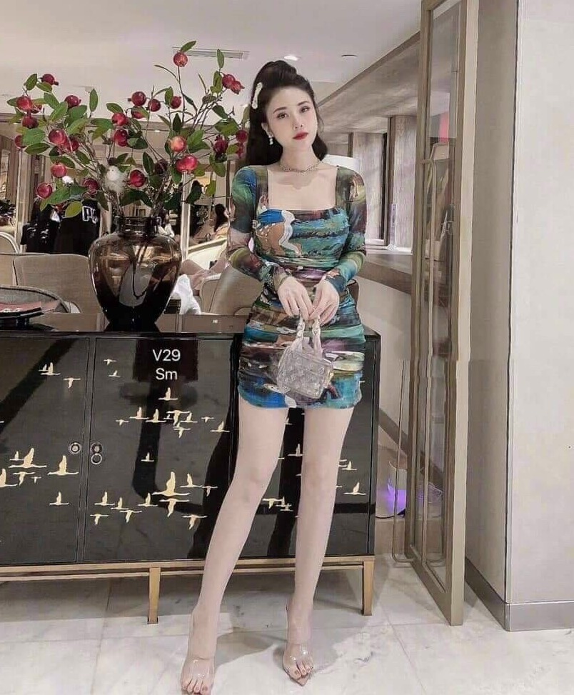 ĐẦM NỮ NGẮN ÔM BODY IN HỌA TIẾT 3D CAO CẤP TAY DÀI SIÊU SANG THỜI TRANG THIẾT KẾ LANCHI LE70