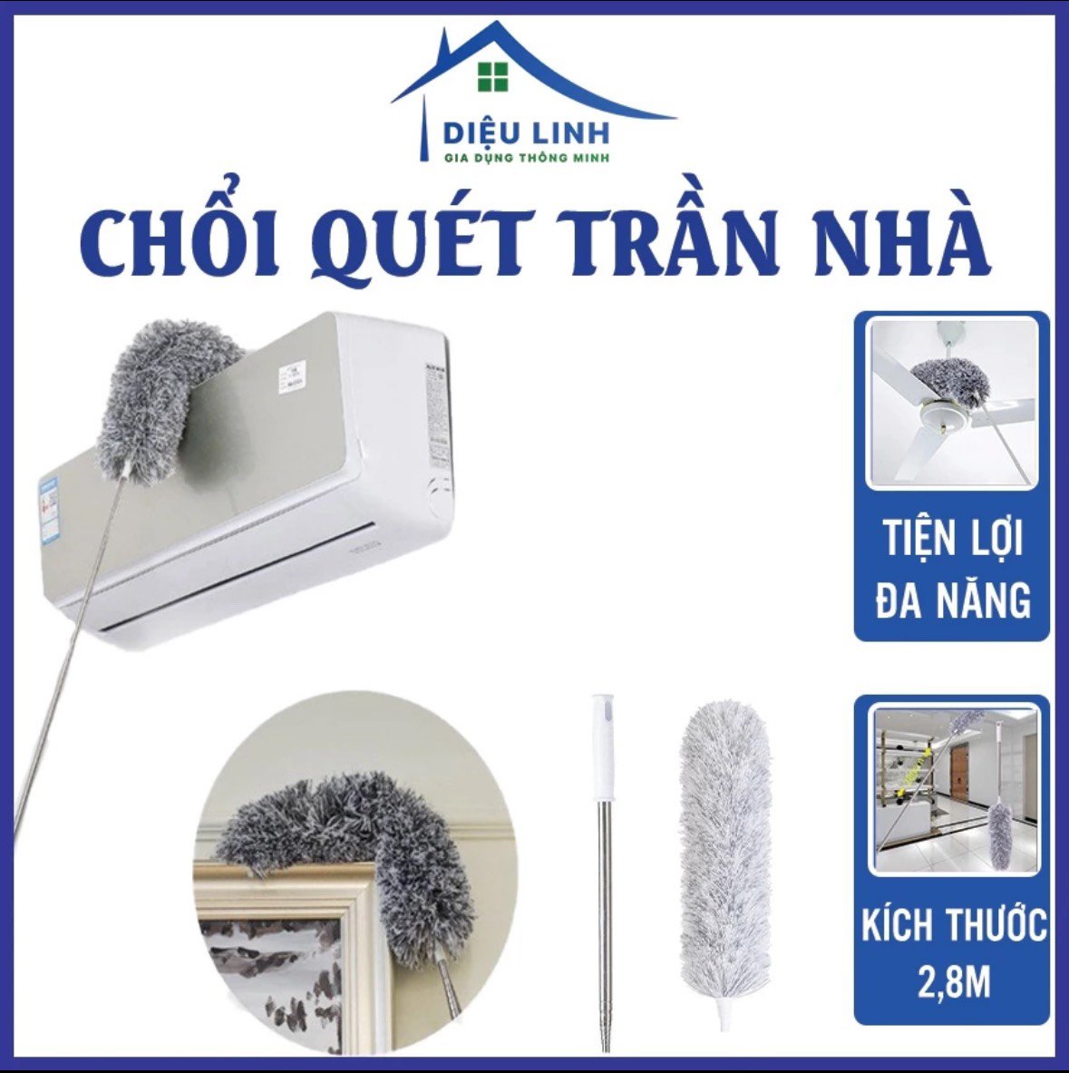 Chổi quét trần nhà cây lau nhà chổi quét mạng nhệnh gấp gọn 80cm kéo dài 2.8m tiện lợi đa năng Dieulinhshop