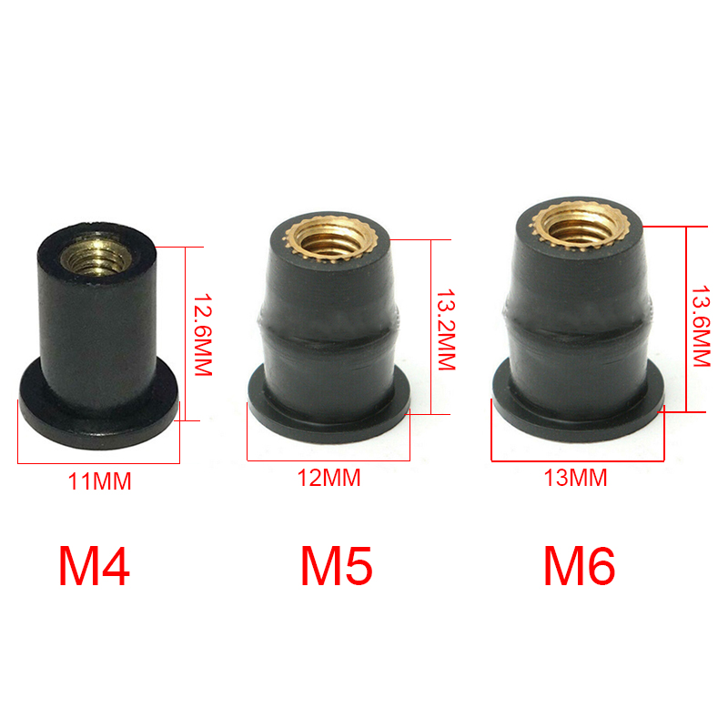 10 cái ốc vít phụ kiện giếng cao su xe máy m4M5M6 đai ốc cao su bằng đồng thau kính chắn gió trang trí xe máy