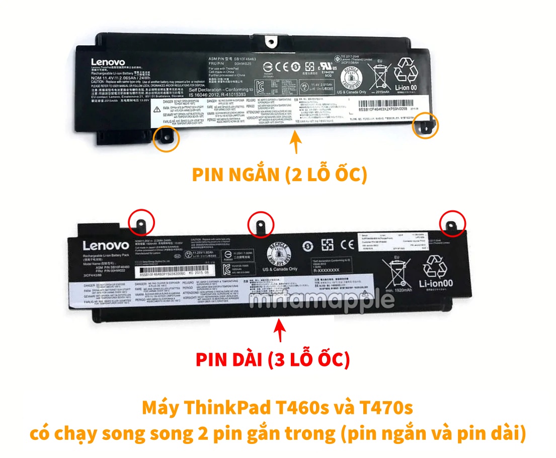 PIN LAPTOP LENOVO T460S (00HW038 /NGẮN) (00HW022 /DÀI) 24Wh (ZIN) - 3 CELL dành cho Thinkpad T460s T470s