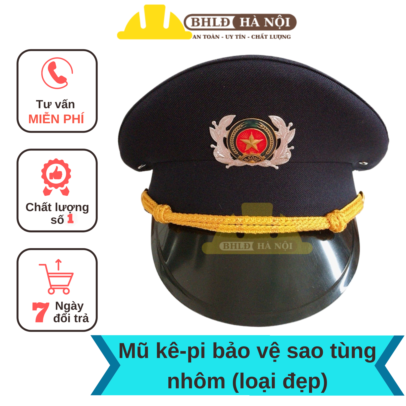 Mũ kê-pi bảo vệ vểnh tím than + sao tùng nhôm