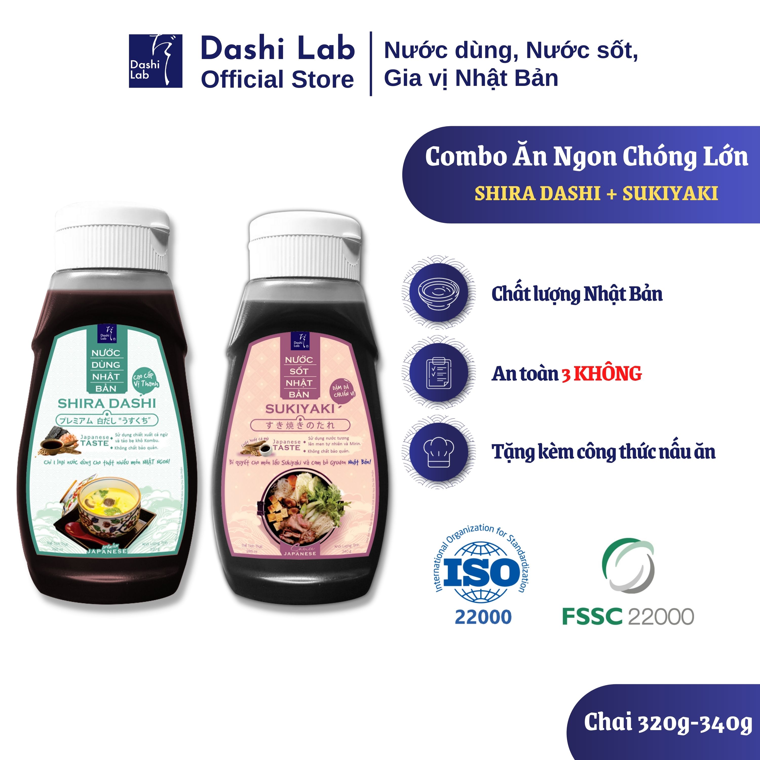 [HCM]Combo Ăn ngon chóng lớn (1 chai Shira Dashi 320g 1 chai Sukiyaki 340g)