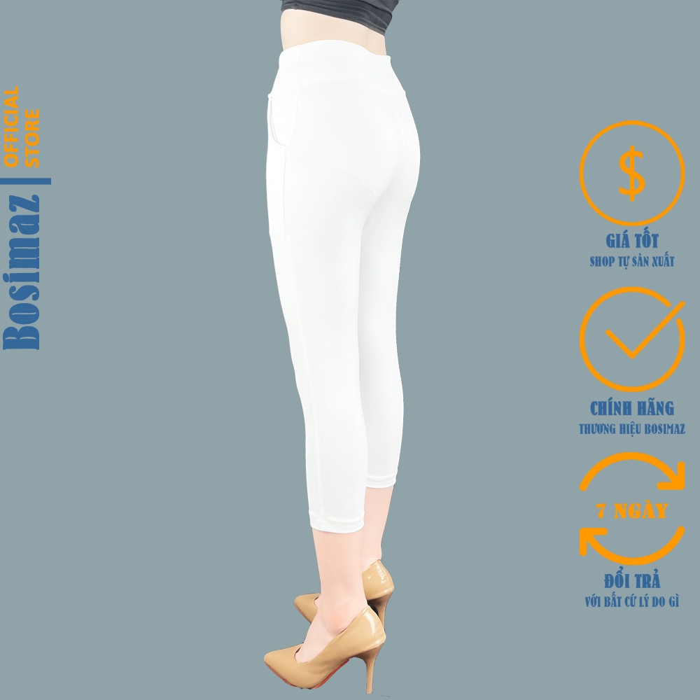 Quần Legging Nữ Bosimaz MS363 lửng túi trước màu trắng cao cấp, thun co giãn 4 chiều, vải đẹp dày, thoáng mát không xù lông.