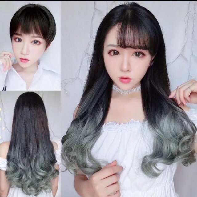 Kẹp Nửa Đầu Ombre Lưới Hoa Màu Đen Nhuộm Chân Xám Khói Hình Thật Kèm Clip