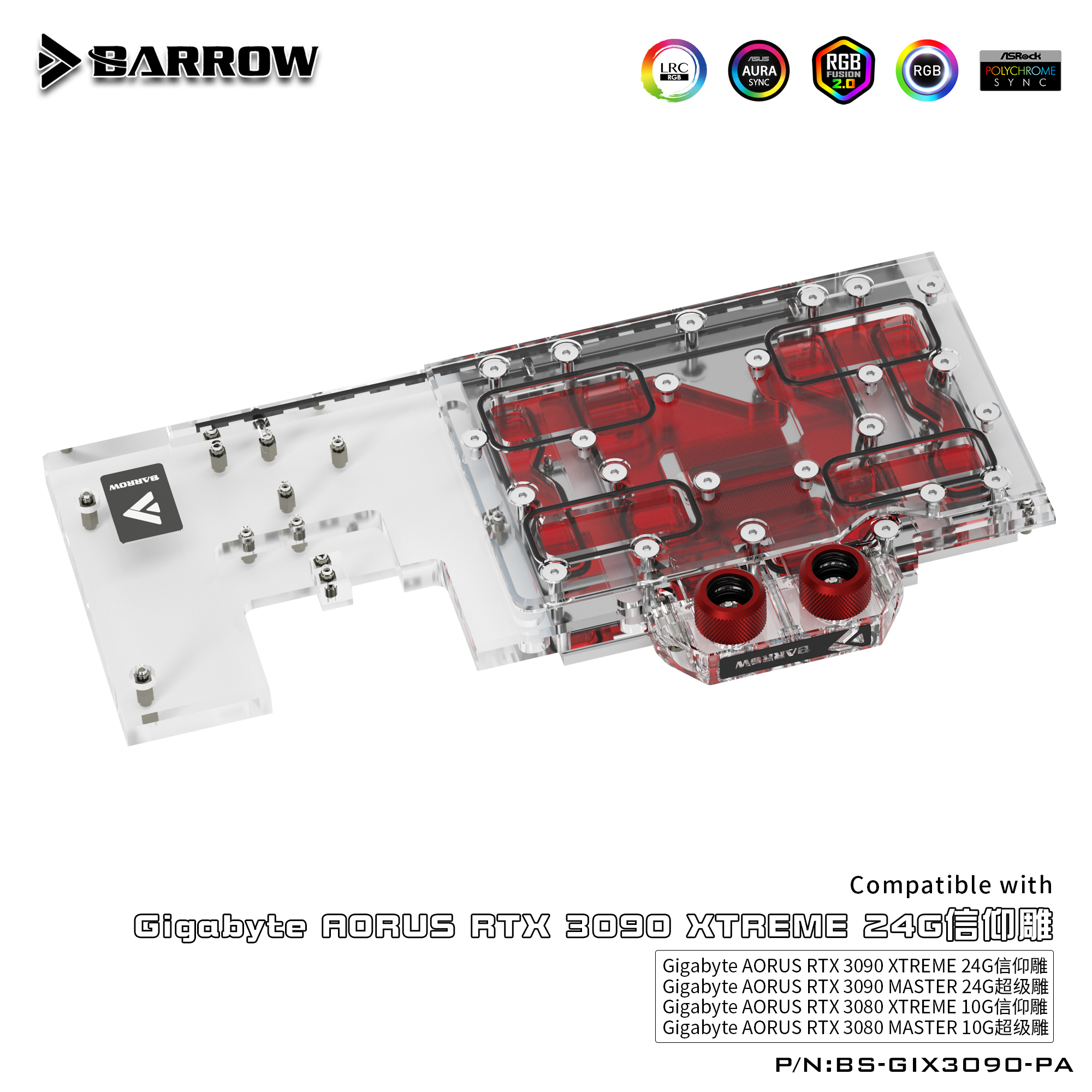Block tản nhiệt barrow cho VGA Gigabyte AORUS 3090 Aurora BS-GIX3090-PA và block Backplate