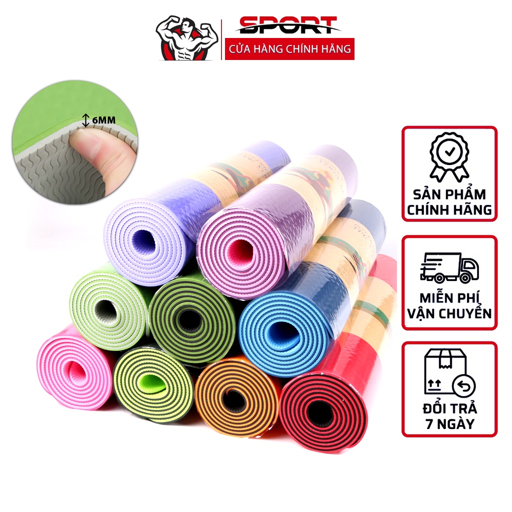 Thảm tập gym yoga 2 lớp dầy 6mm chống trơn trượt hiệu qủa luyện tập