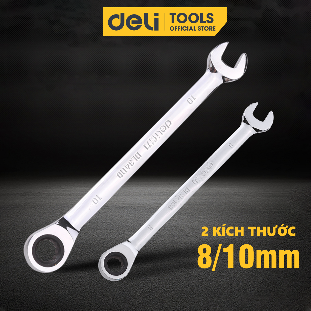 Cờ Lê Hai Đầu Đa Năng Deli Vòng Miệng Tự Động - Kích Cỡ 8mm Và 10mm - Tiện Dụng Trong Sửa Chữa Lắp Ráp DL34108 / DL34110