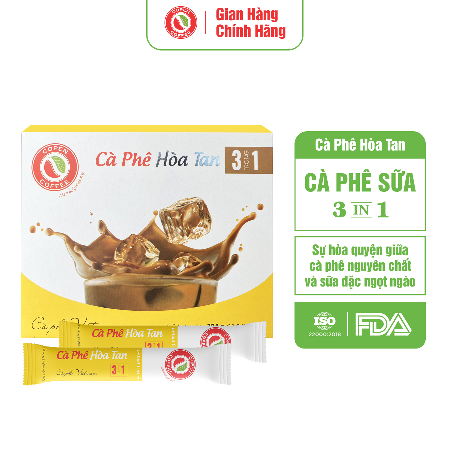 Hộp Cà phê sữa hòa tan 3IN1 Copen Coffee - Tinh chất cà phê tự nhiên, đậm đà, hương cà phê thơm nồng