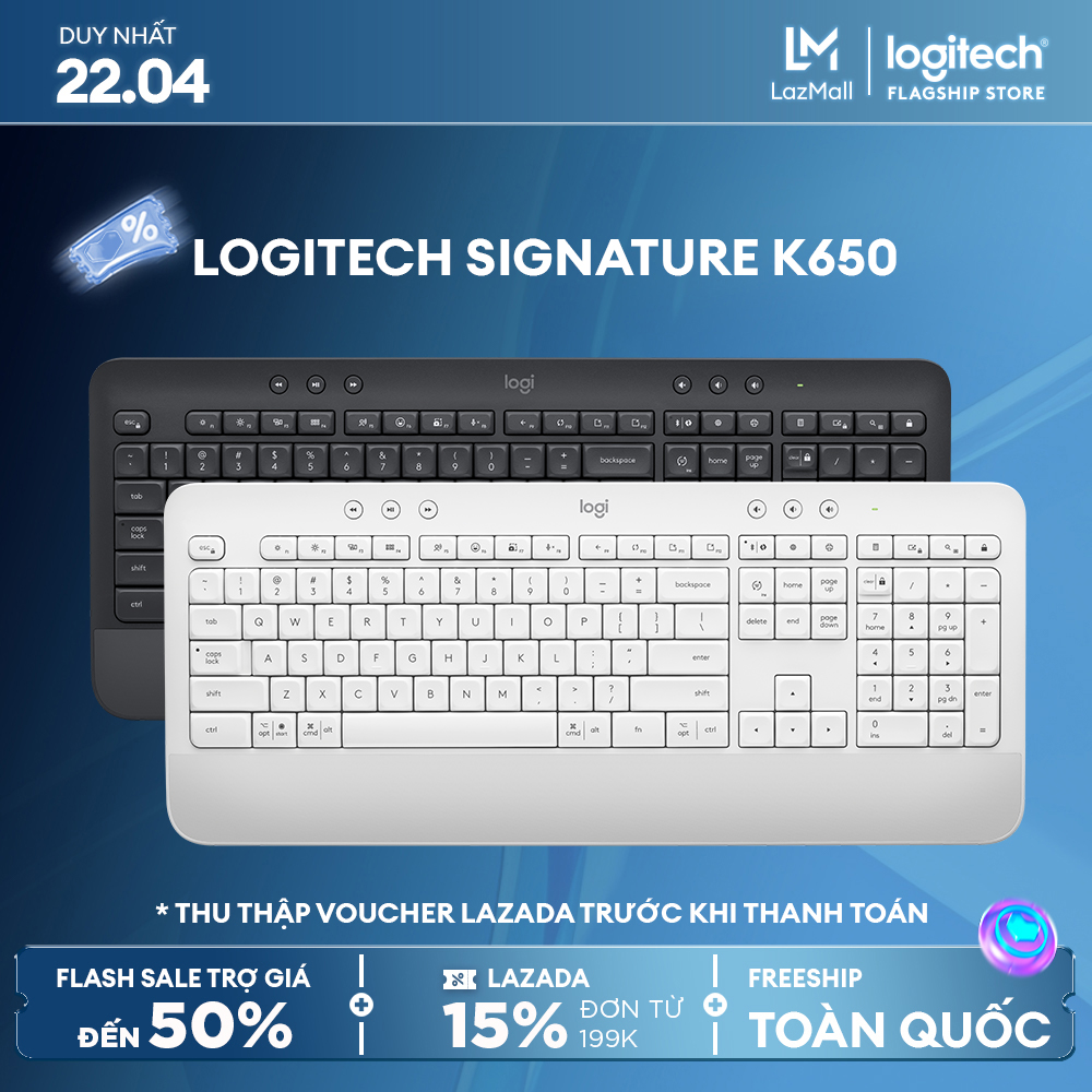 Logitech Signature K650 Wireless Keyboard With Wrist Rest, Full-Size, Ble Bluetooth Or Logi Bolt Usb Receiver, Comfort Deep-Cushioned Keys, Numpad, Compatible With Most Os/Pc/Windows/Mac