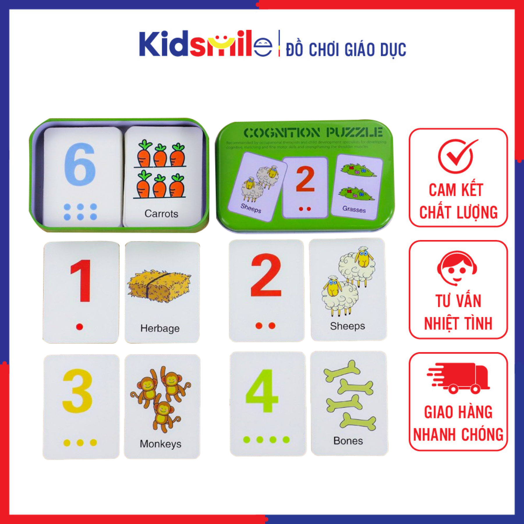 Hộp thẻ học thông minh flashcard Tiếng Anh chủ đề số đếm kích thích phát triển trí não và khả năng tư duy toán hoc cho bé từ 2 đến 6 tuổi