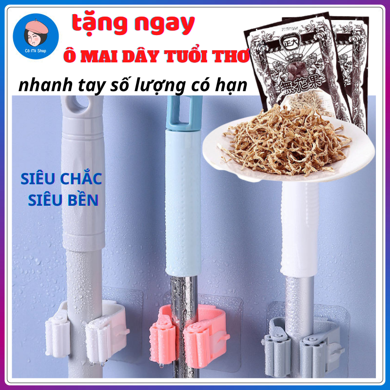 Miếng dán tường kẹp cây lau nhà, kep chổi nhựa PP - Cô Mi shop