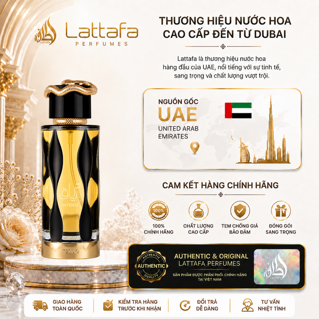 Deal Mở Bán | Nước Hoa Unisex Lattafa Teriaq Intense EDP 100ml - Thanh lịch và Quyến rũ