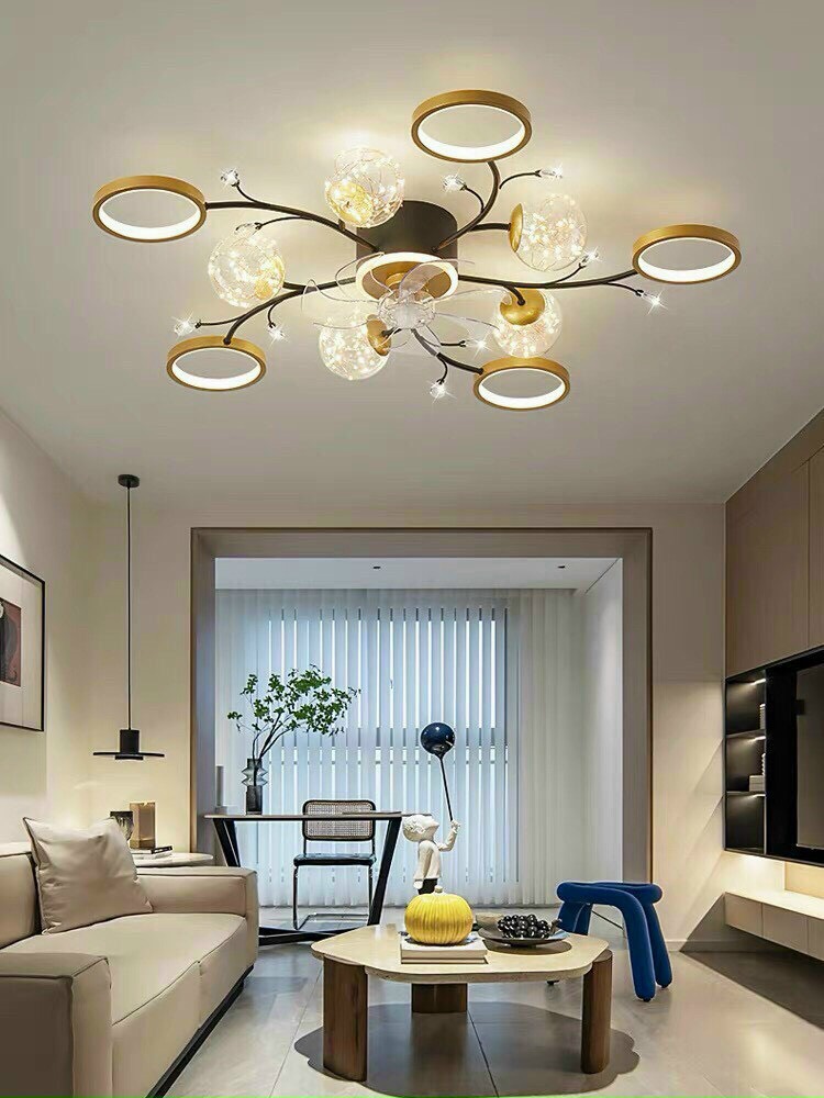 Quạt ốp sát trần hình hoa văn có điều khiển từ xa,Quạt đảo trần xoay 360 độ cho nhà thấp mẫu mới hiện đại