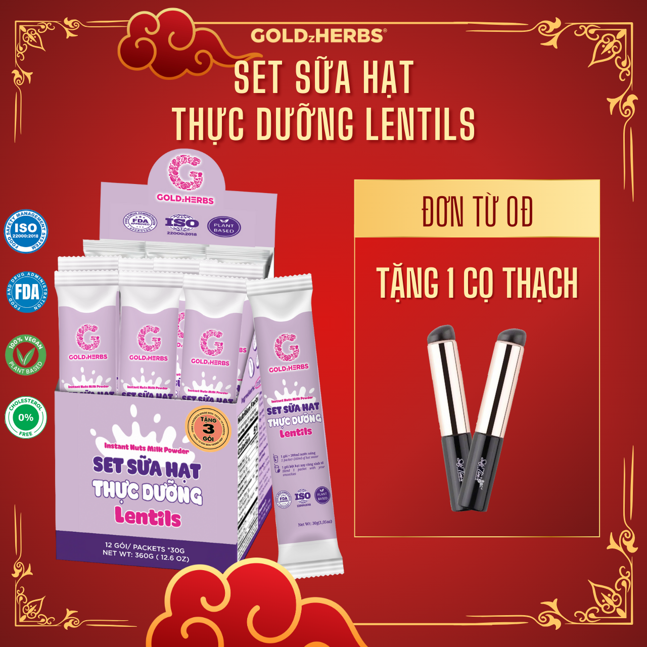 [Hàng cty] Set sữa hạt thực dưỡng GoldzHerbs Lentils - 12 gói/ 250g/ 500g