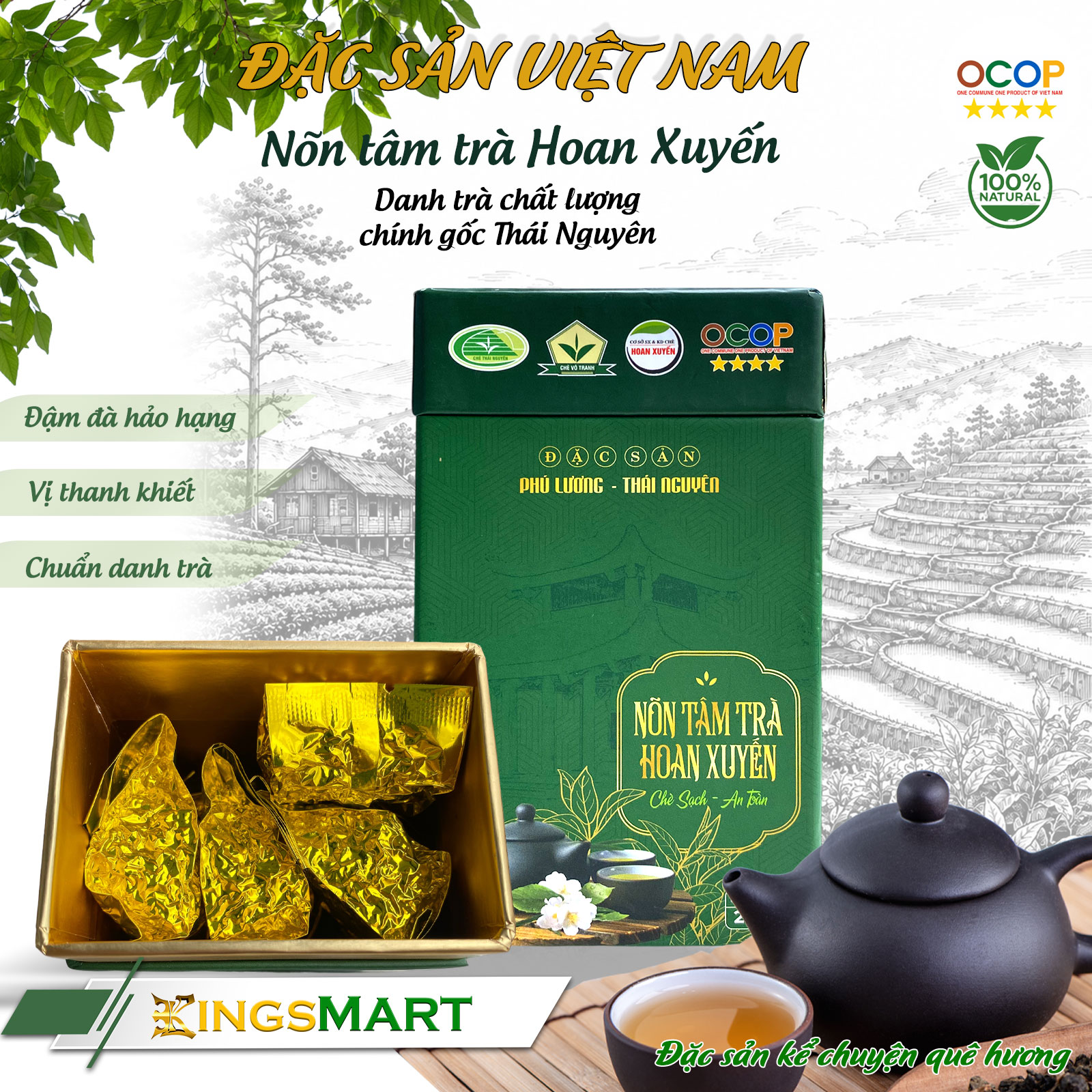 [Thượng Hạng] Nõn Tâm Trà - Dư vị khó quên - Thương hiệu Hoan Xuyến - Hộp đứng 200g - Kingmart
