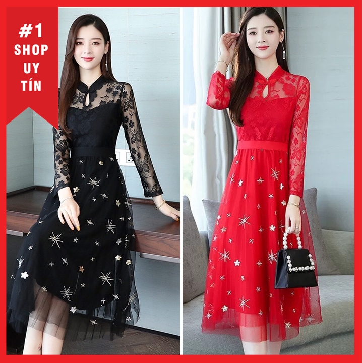 [HCM]Đầm ren đính đá siêu sang đủ size 30 đến 72kg  - QC1