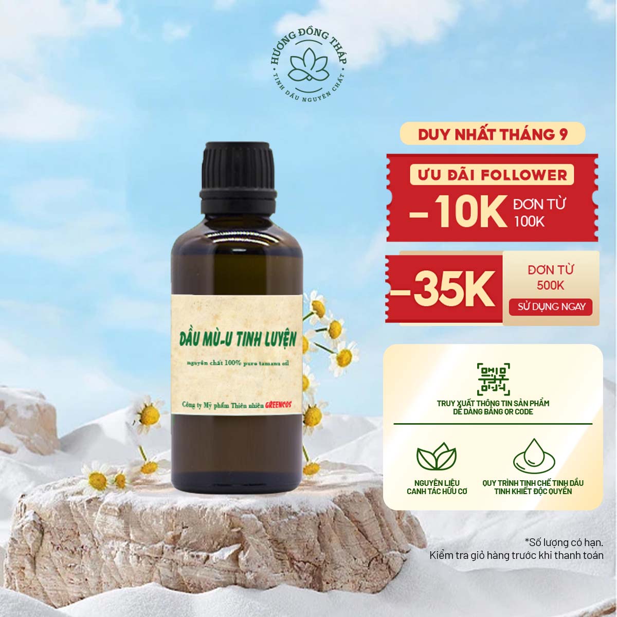 Dầu Mù U Theo Hướng Hữu Cơ - Dầu Mù U Hữu Cơ Tinh Luyện– Chính Hãng Hương Đồng Tháp - Nguyên Chất Tinh Khiết –Massage giảm mệt mỏi, Dưỡng Ẩm,Giảm Khô Hiệu Quả.