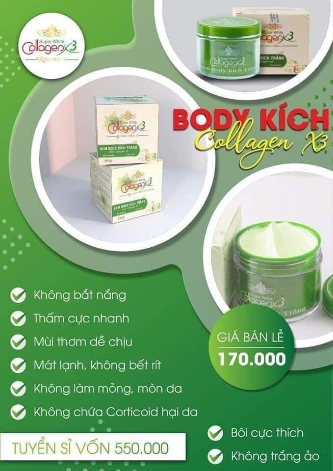 [HCM]Kem Body Kích Trắng  Collagen X3 Siêu Trắng Mịn