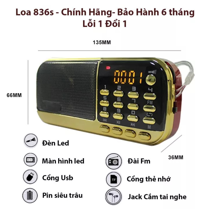 Loa nghe pháp, loa nghe kinh Caraven CR-836S , loa nghe nhạc mp3 thẻ nhớ nhỏ, 2 pin dung lượng lớn, bền bỉ và tiện lợi