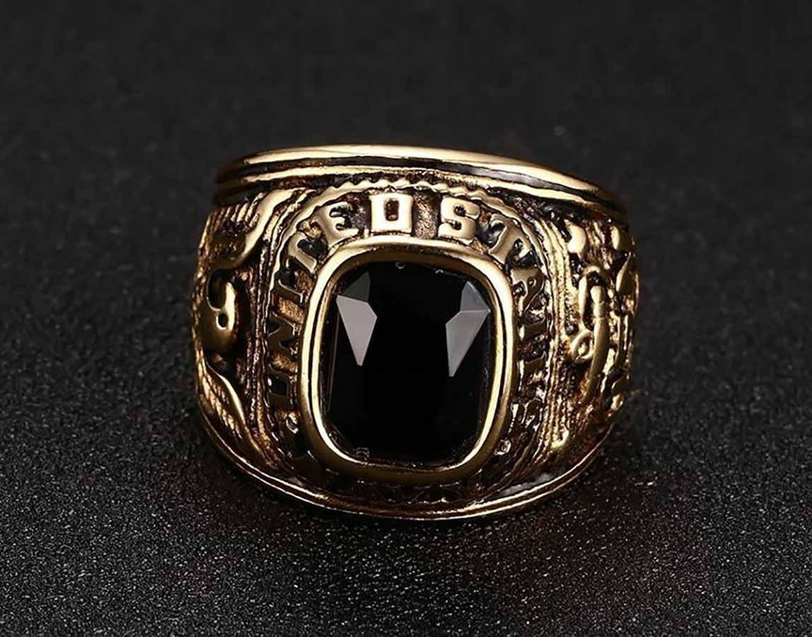 Nhẫn Nam Titan Lính Đặc Nhiệm Mỹ Chất Liệu Không Gỉ Mạ Vàng 18K Mặt Đá