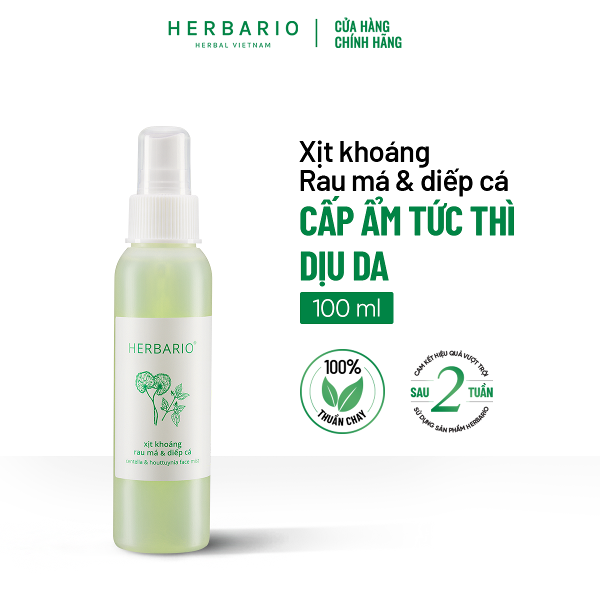 Xịt khoáng rau má & diếp cá herbario 100ml thuần chay