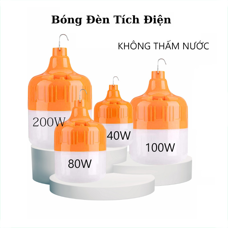 Bóng Đèn Tích Điện Công Xuất 40W 80W 150W 200W Bóng Đèn Led Tích Điện Trống Nước Sạc USB