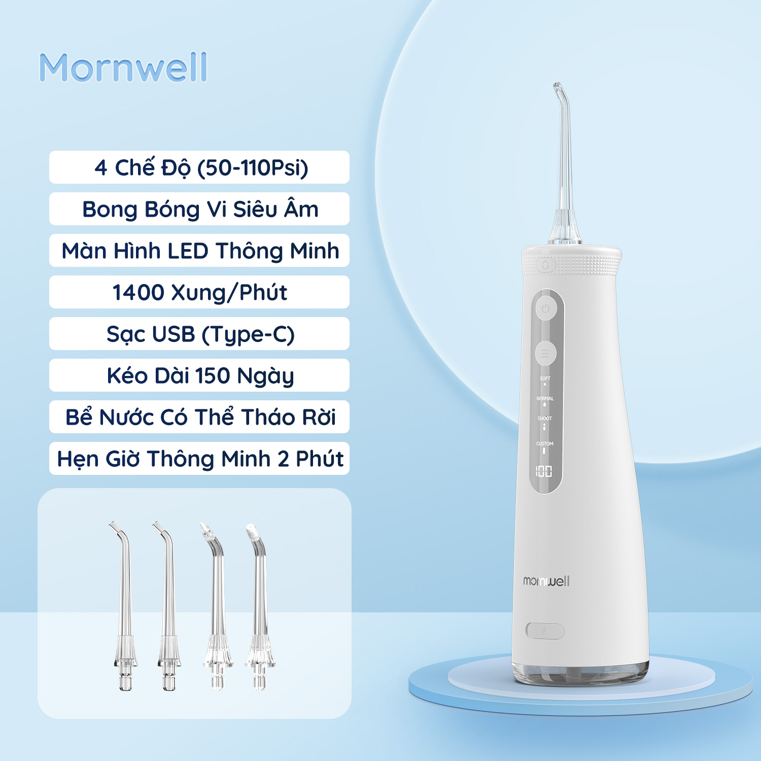 Mornwell F32 Siêu âm Microbubbles Màn Hình Kỹ Thuật Số Thông Minh Máy Tăm Nước Cầm Tay Máy Rửa Nha Khoa Máy Cạo Vôi Răng