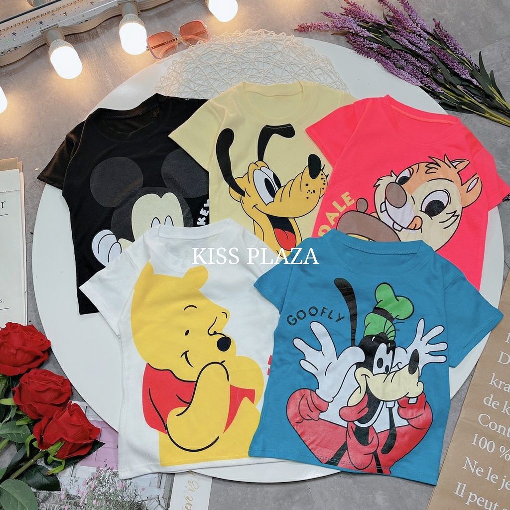 [MẪU MỚI] ÁO THUN CỘC TAY IN HỌA HÌNH DISNEEY SIÊU CUTE CHO BÉ YÊU 8-18KG KISS PLAZA