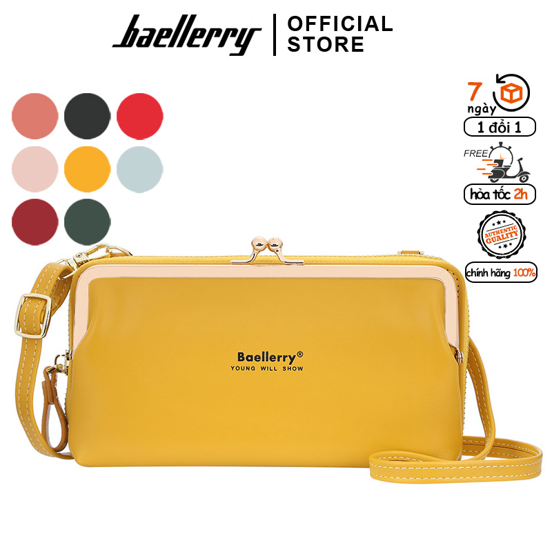 Ví nữ cầm tay baellerry dáng nằm chất da mềm, khóa bấm cách điệu phù hợp dự tiệc cưới - n8102