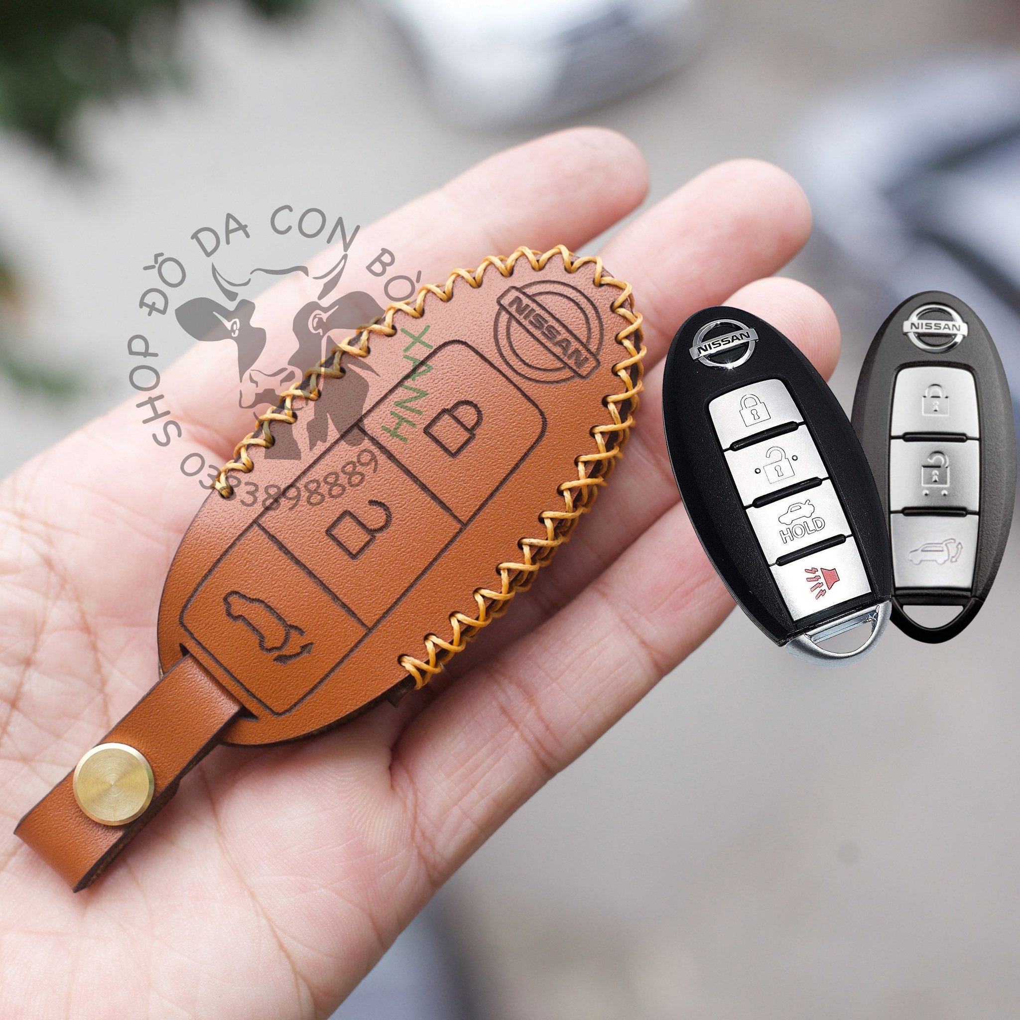 Bao da chìa khoá nissan xtrail, navara, sunny handmade da thật 002