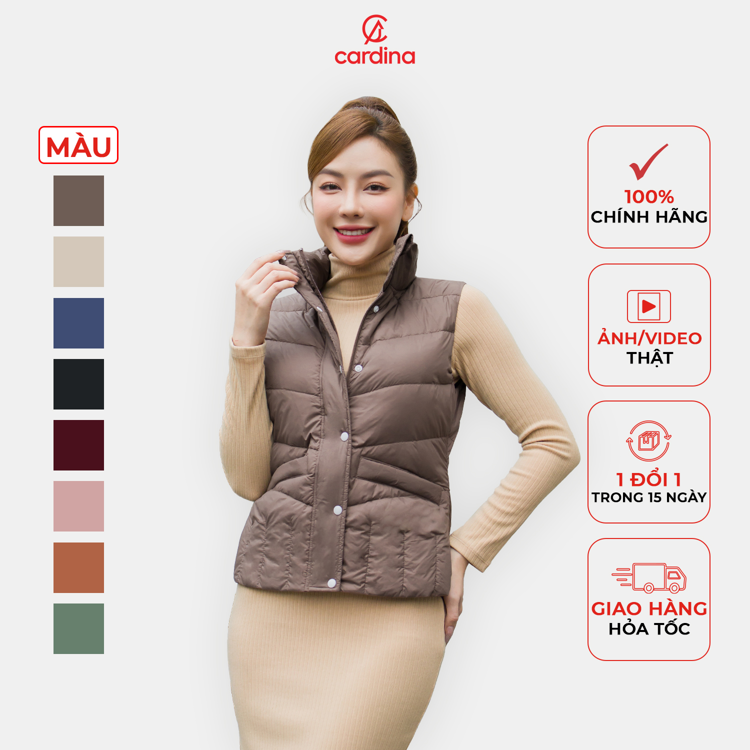 Áo phao lông vũ nữ 𝐂𝐀𝐑𝐃𝐈𝐍𝐀 cao cấp kiểu dáng gile siêu nhẹ siêu ấm 3pf02