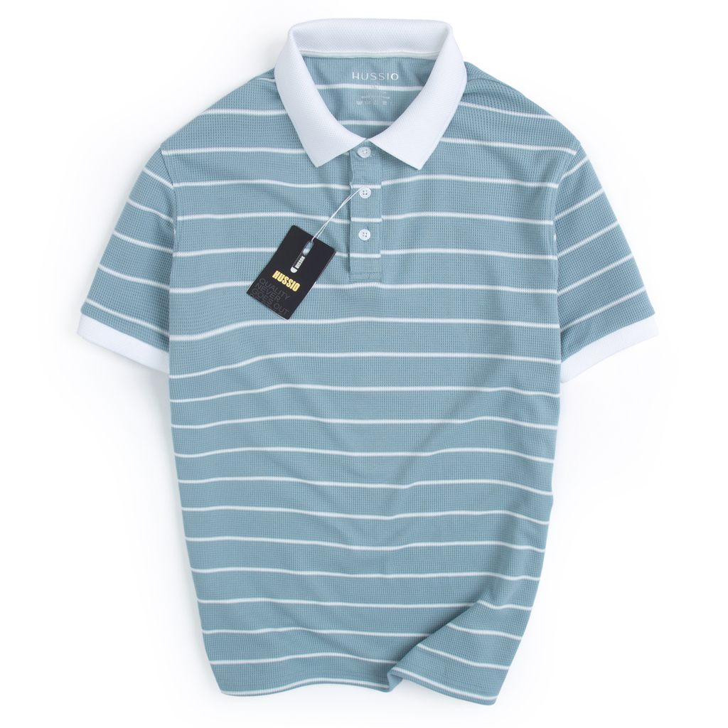 Áo polo nam mint striped vải cotton dệt kim cao cấp, trẻ trung, thanh lịch, sang trọng - hussio