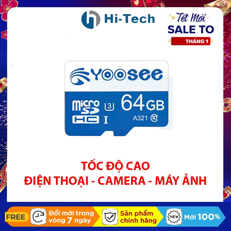 Thẻ nhớ 64GB Class 10 U3 tốc độ cao chuyên lưu Camera và điện thoại- Thẻ nhớ Yoosee 64GB Class10 tốc độ cao tương thích mọi thiết bị