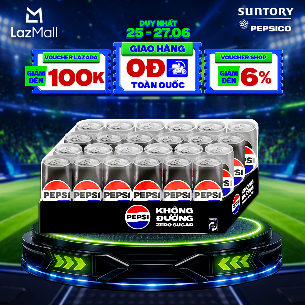 [SALE 15.6] Thùng 24 Lon Nước Uống Có Gaz Pepsi Không Calo, Không Đường (320ml/lon)