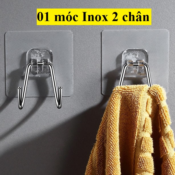 1 Móc treo dán tường tiện lợi - Móc Inox treo đồ 2 chân - Móc treo đồ gắn tường - Móc treo đồ thông minh