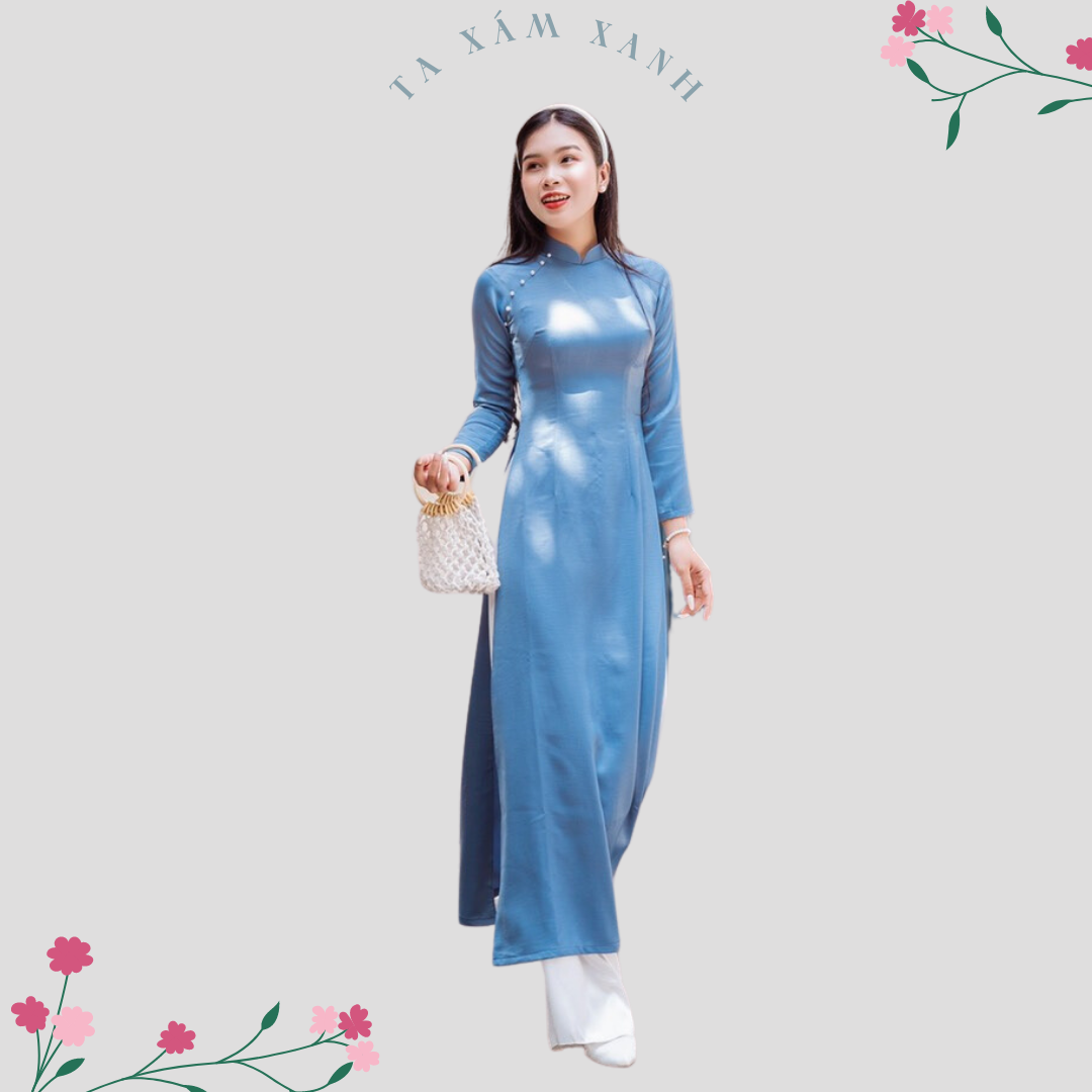 Áo dài cách tân lụa tây thi , áo dài thụy anh xám xanh