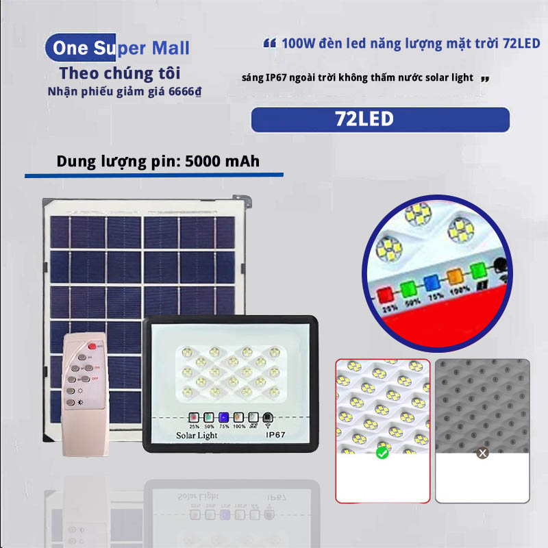 Đèn Năng Lượng Mặt Trời, Đèn led Năng Lượng Mặt Trời 100w 72 led 100W solar light IP67 chống thấm nước đèn led năng lượng mặt trời 4-IN-1LED đèn năng lượng mặt trời trong nhà