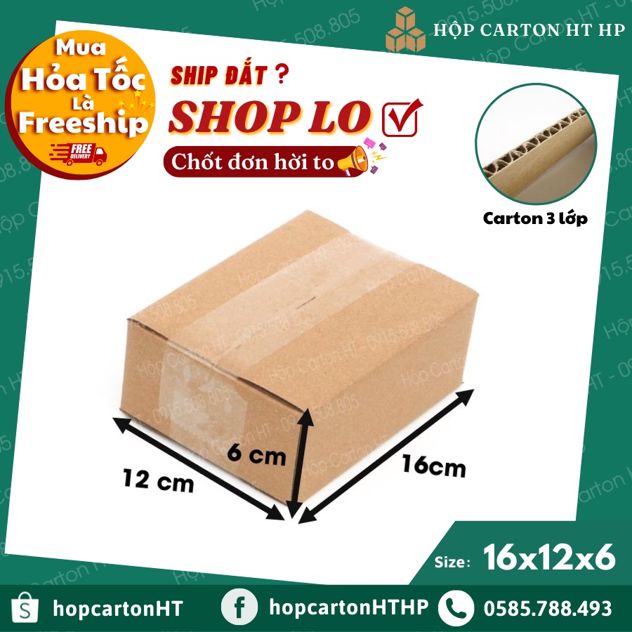 Combo 100 16x12x6 Hộp carton đóng hàng đựng mỹ phẩm phụ kiện, thùng bìa giấy gói hàng giá rẻ