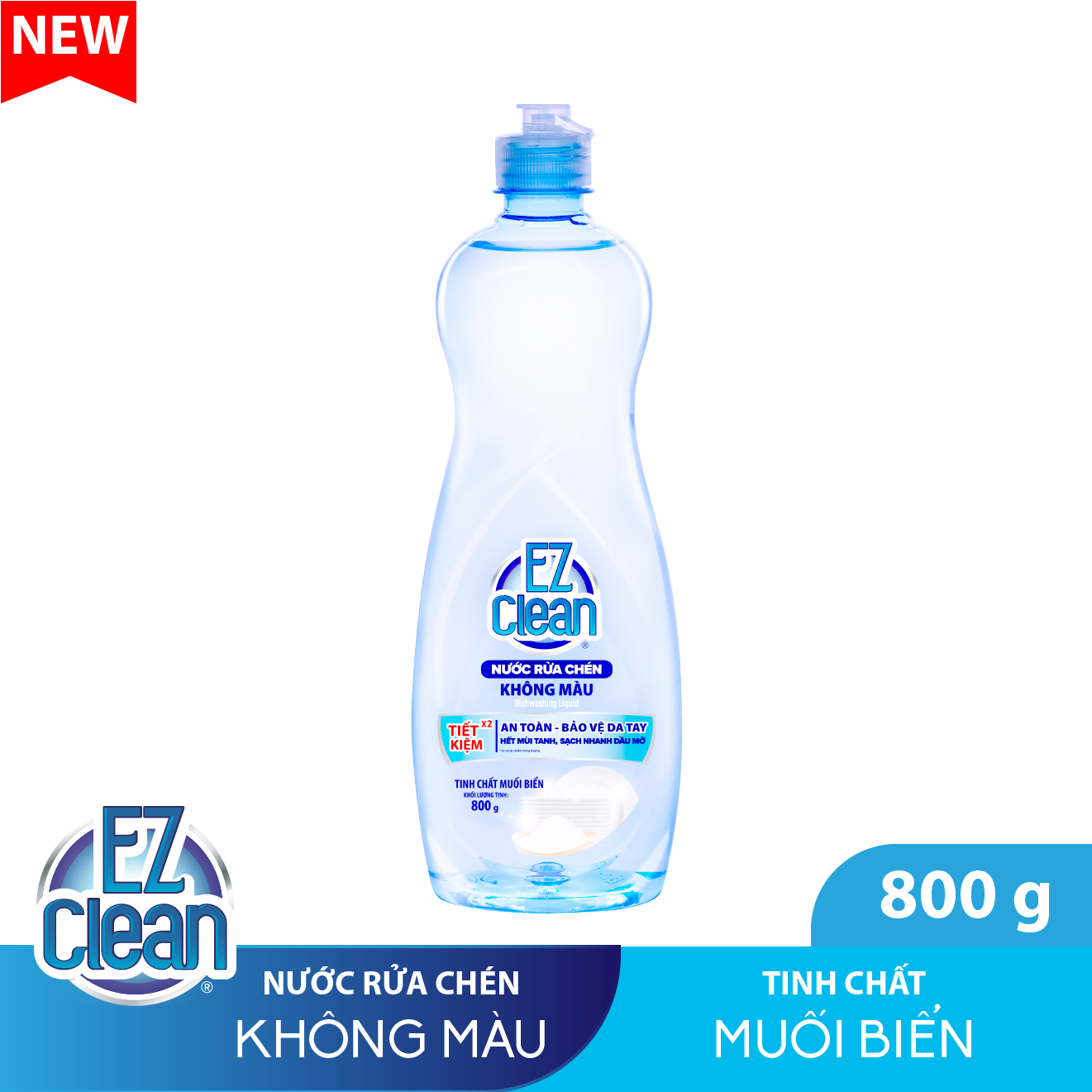 Nước rửa chén không màu ez clean hương muối biển 800gr
