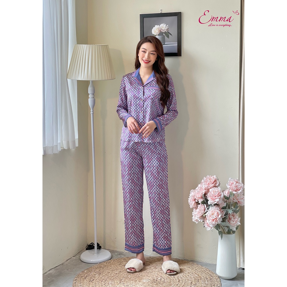 Đồ bộ mặc nhà pyjama lụa tay dài, quần dài emma etlu.21.045